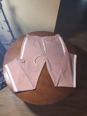 Fashion Nova Men's Mauve Track Cargo Pants with White Side Stripes
